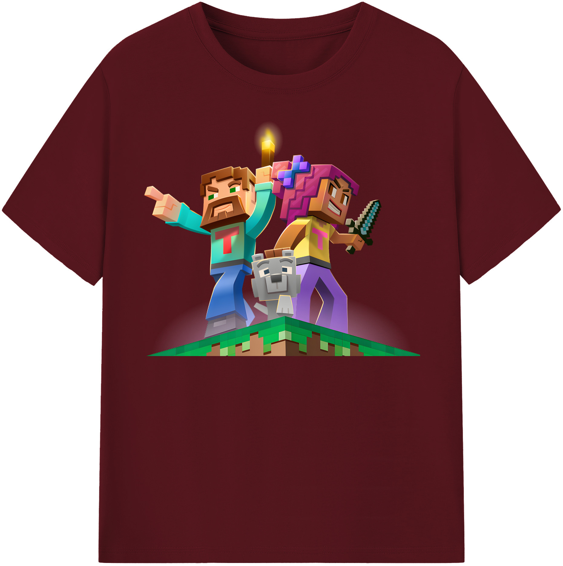 （画像用） マインクラフト ブロックの世界 Minecraft MC Block world 綿100％半袖Tシャツ（フロントプリント）